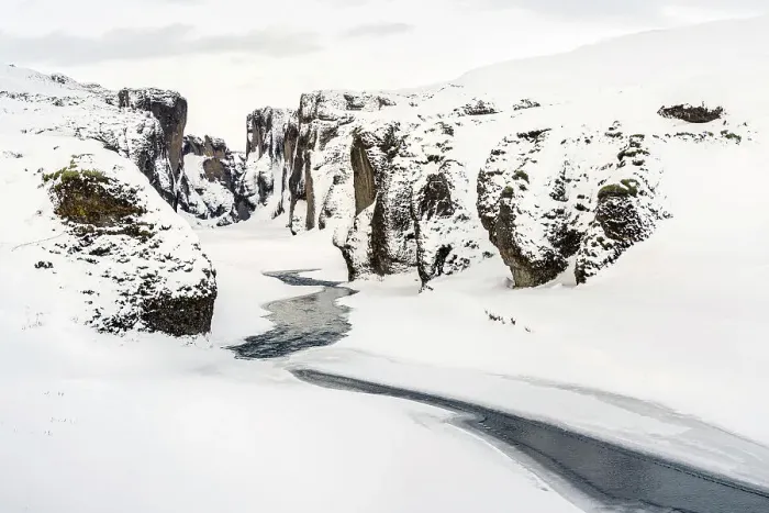Framed Print : The Fjadrargljufur Canyon covered by ice and snow, Iceland Framed Print : The Fjadrargljufur Canyon covered by ice and snow, Iceland