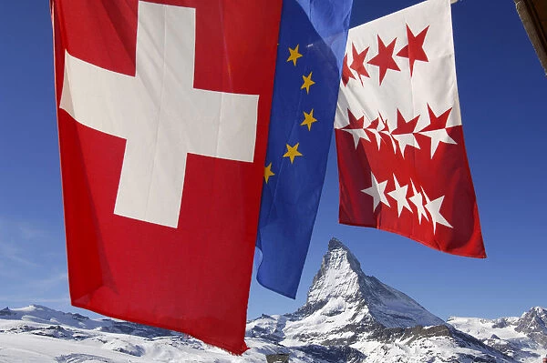 Flags, Matterhorn, Zermatt, Valais, Switzerland