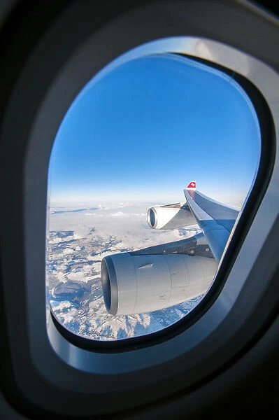 In flight view out of window from a Swiss Airbus 340