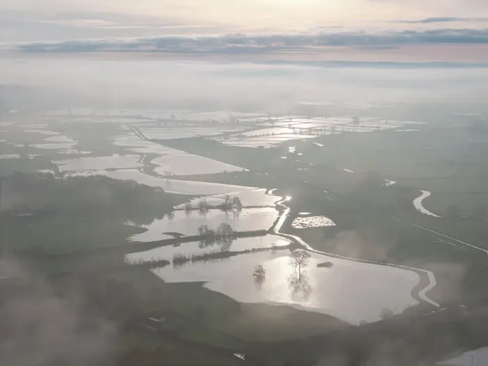Framed Print : Flooded fields on the Somerset Levels on a misty morning, Glastonbury, Somerset, England. Winter (December) 2023 Framed Print : Flooded fields on the Somerset Levels on a misty morning, Glastonbury, Somerset, England. Winter (December) 2023