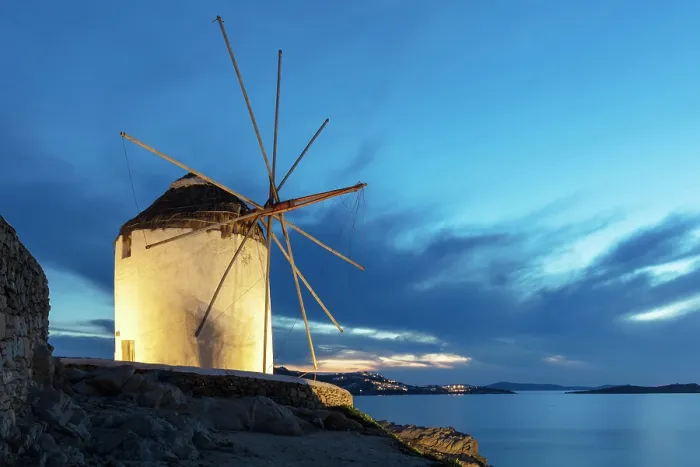 Framed Print : Floodlit windmill at dusk, Chora (Mykonos Town), Mykonos, Cyclades Islands, Greece, Europe Framed Print : Floodlit windmill at dusk, Chora (Mykonos Town), Mykonos, Cyclades Islands, Greece, Europe