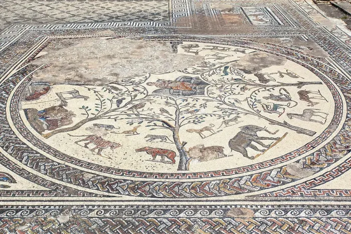 Framed Print : The floor mosaic inside the Orpheus House of the ancient Roman ruins of Volubilis, near Meknes, Morocco Framed Print : The floor mosaic inside the Orpheus House of the ancient Roman ruins of Volubilis, near Meknes, Morocco