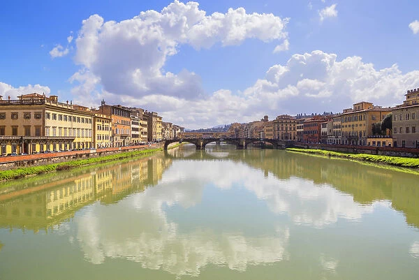 Florence old district on Arno river including Santa Trinita and Ponte Vecchio bridges