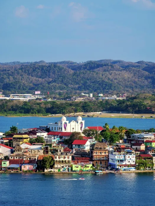 Framed Print : Flores Island, elevated view, Peten Department, Guatemala Framed Print : Flores Island, elevated view, Peten Department, Guatemala
