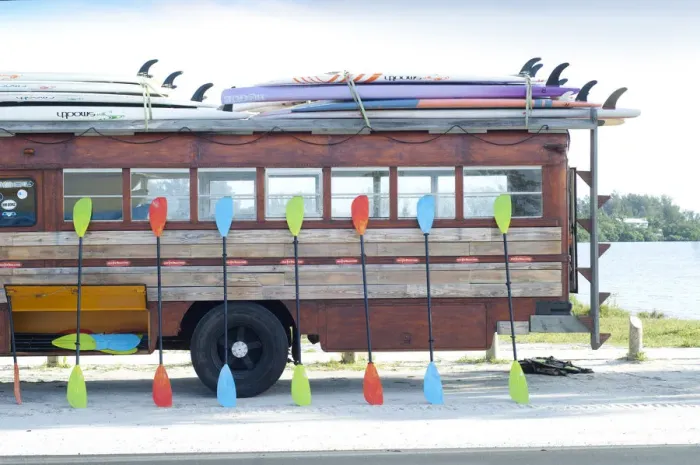 Framed Print : Florida, Anna Maria Island, Paddleboard Bus, Rental, Manatee County