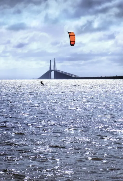 Framed Print : Florida, Saint Petersburg, Kitesurfing, Kiteboarding, Tampa Bay, Sunshine Skyway Bridge Framed Print : Florida, Saint Petersburg, Kitesurfing, Kiteboarding, Tampa Bay, Sunshine Skyway Bridge