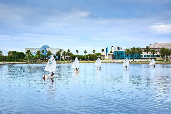 Florida, Saint Petersburg, Salvador Dali Museum, Mahaffey Theater, Sailboats, Tampa Bay