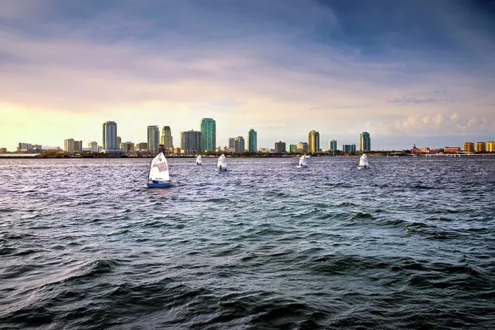 Framed Print : Florida, Saint Petersburg, Skyline, Downtown, Sail Boats, Tampa Bay