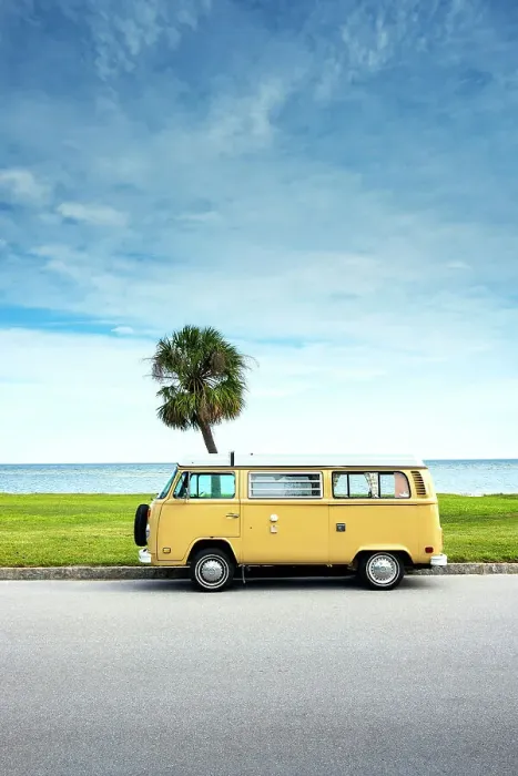 Framed Print : Florida, Saint Petersburg, VW Camper Van, Tampa Bay, Public Parksea