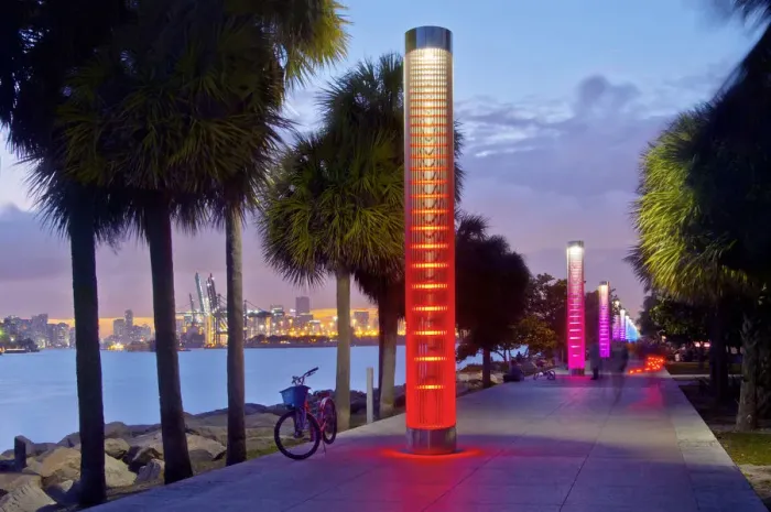 Framed Print : Florida, South Pointe Park, Miami Beach, Stainless Steel Light Towers, Walkway Framed Print : Florida, South Pointe Park, Miami Beach, Stainless Steel Light Towers, Walkway