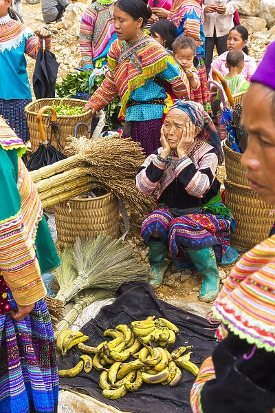 Flower Hmong tribes people at market, nr Bac Ha, nr Sapa, Vietnam
