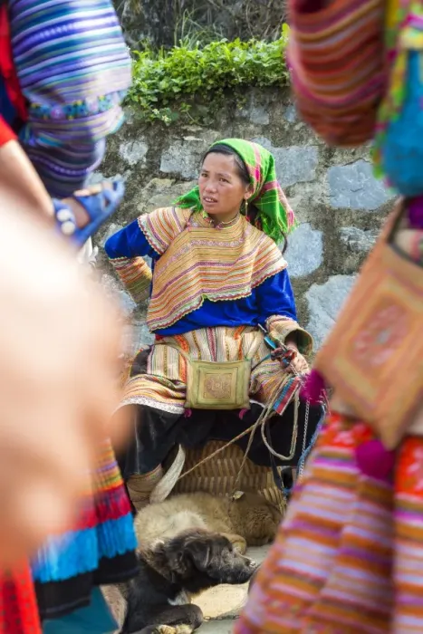 Framed Print : Flower Hmong woman selling dogs at market, Bac Ha, Vietnam Framed Print : Flower Hmong woman selling dogs at market, Bac Ha, Vietnam