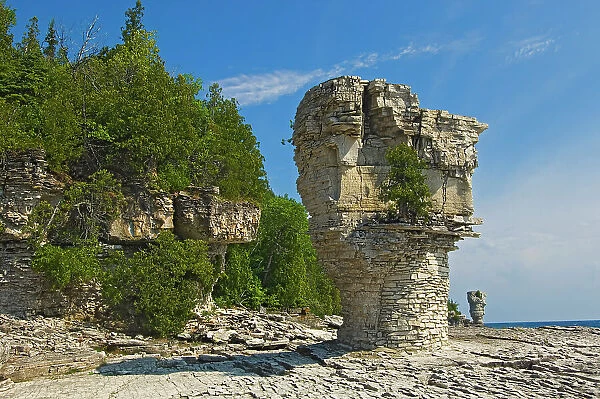 Flower pot of limestone on Flowerpot Island along Lake Huron Fathom Five National Marine Park, Ontario, Canada