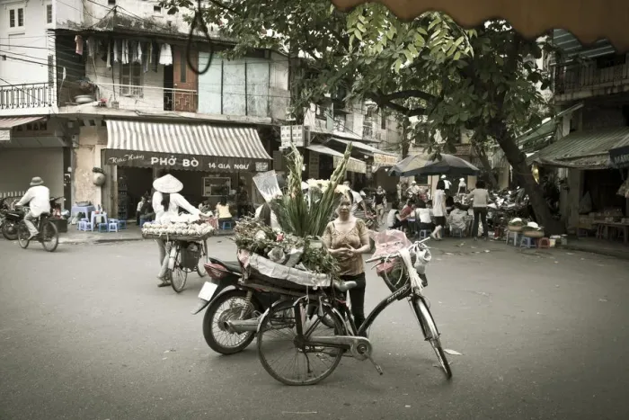 Framed Print : Flower seller in the Old Quarter, Hanoi, Vietnam