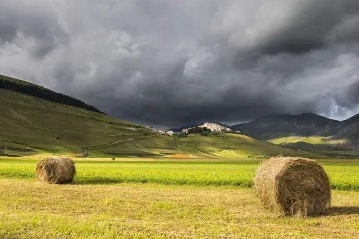 Framed Print : Flowering in Castelluccio di Norcia village, Perugia district, Umbria, Italy