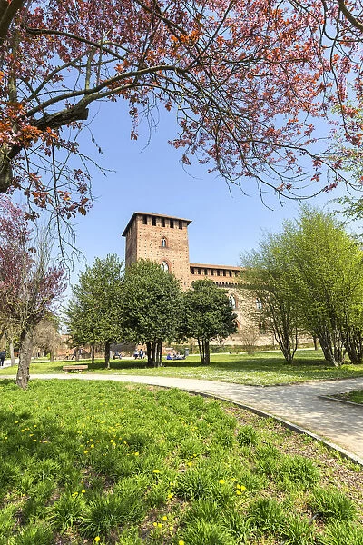 Flowering in the park of Castello Visconteo(Visconti Castle). Pavia, Pavia province