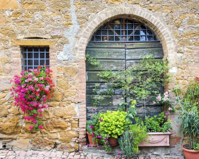 Framed Print : Flowers & Green Door, Monitisi, Tuscany, Italy Framed Print : Flowers & Green Door, Monitisi, Tuscany, Italy