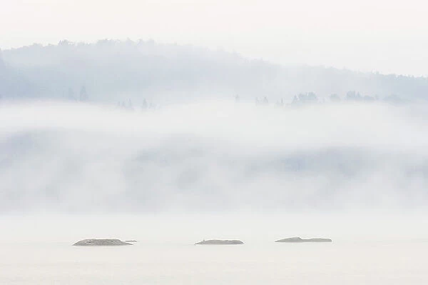 Fog on Lake of Two Rivers Algonquin Provincial Park, Ontario, Canada