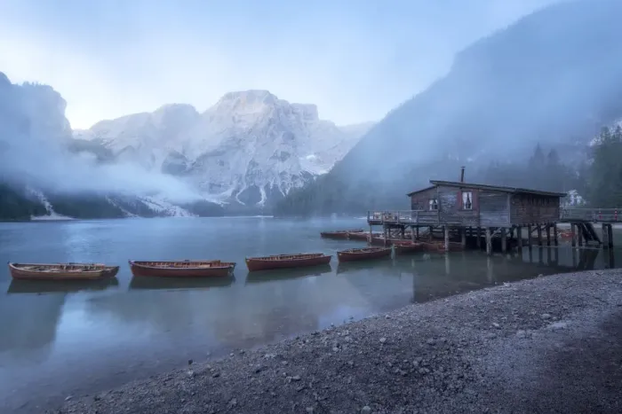 Framed Print : A foggy late summer morning at the famous Braies lake, as the clouds were lifting and the mountains starting to reveal themselves. Dolomites, Italy Framed Print : A foggy late summer morning at the famous Braies lake, as the clouds were lifting and the mountains starting to reveal themselves. Dolomites, Italy