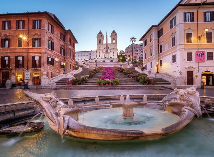 Framed Print : Fontana Barcaccia, Spanish Steps and Triniti dei Monti with blooming Flowers in Spring, UNESCO World Heritage Site, Rome, Italy Framed Print : Fontana Barcaccia, Spanish Steps and Triniti dei Monti with blooming Flowers in Spring, UNESCO World Heritage Site, Rome, Italy