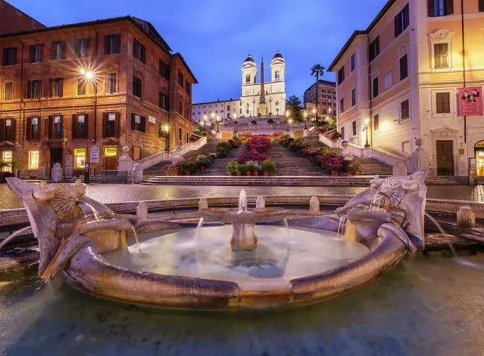 Framed Print : Fontana Barcaccia, Spanish Steps and Triniti dei Monti with blooming Flowers in Spring, UNESCO World Heritage Site, Rome, Italy Framed Print : Fontana Barcaccia, Spanish Steps and Triniti dei Monti with blooming Flowers in Spring, UNESCO World Heritage Site, Rome, Italy