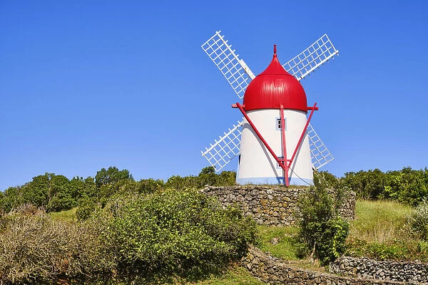 Fontes traditional windmill. Graciosa island, Azores islands. Portugal