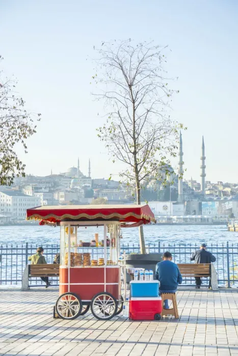 Framed Print : Food vendor selling simit, Golden Horn, Istanbul, Turkey Framed Print : Food vendor selling simit, Golden Horn, Istanbul, Turkey