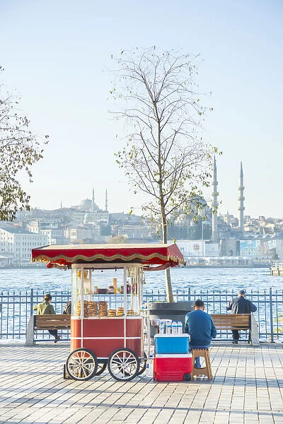 Food vendor selling simit, Golden Horn, Istanbul, Turkey