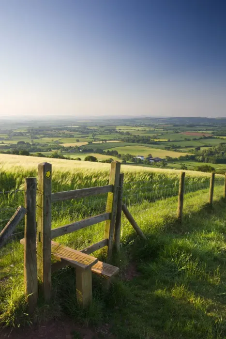 Framed Print : Footpath and style through fields, Raddon Hill, Mid Devon, England. Summer (July) 2009 Framed Print : Footpath and style through fields, Raddon Hill, Mid Devon, England. Summer (July) 2009