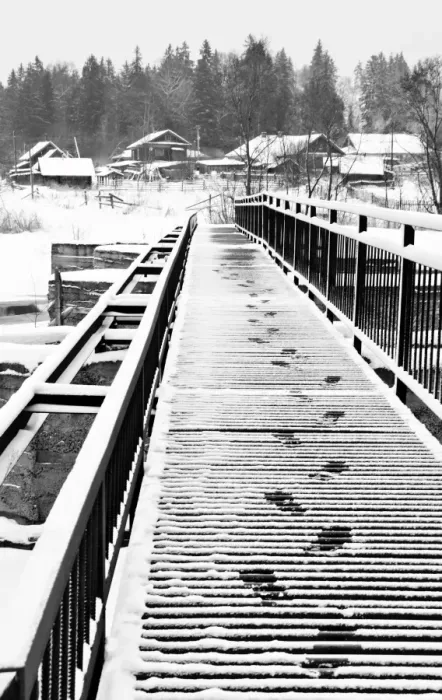 Framed Print : Footprints on the bridge, Somino village, Leningrad region, Russia