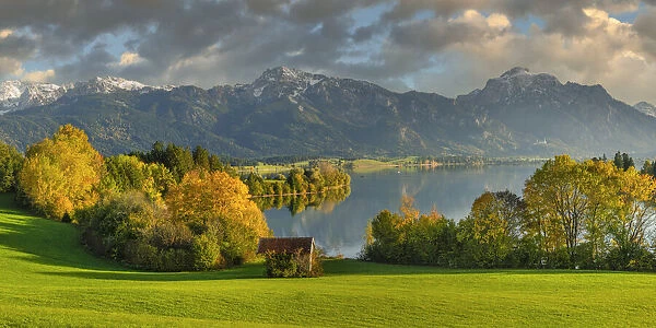 Forggensee Lake and Allgau Alps, Fussen, Ostallgau, Swabia, Bavaria, Germany