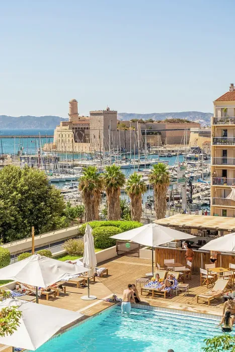 Framed Print : Fort Saint Jean and The Old Port or Vieux Port of Marseille, Marseille, Provence Alpes Cote d'Azur, Bouches du Rhone, France