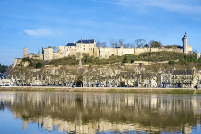 Framed Print : Forteresse Royale de Chinon above the town on the Vienne River, Chinon, Indre-et-Loire