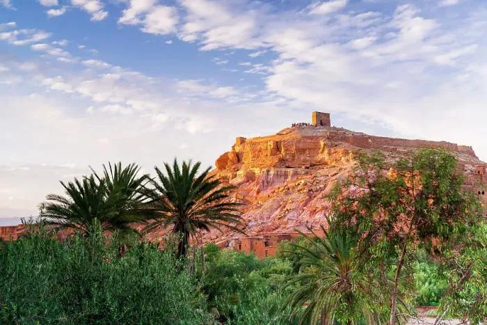 Framed Print : Fortified village of Ait Ben Haddou framed by palm trees at sunset, Ouarzazate province, Morocco