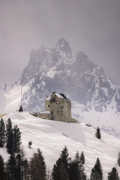 The fortress of Prato Piazza & Cristallo Mountain, in Valle di Braies, Alto Adige