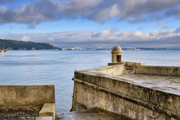 Framed Print : The fortress of Santiago do Outao, dating back to the 16th century, at the mouth of Sado river and built to fight the pirates from Morocco. Setubal, Portugal