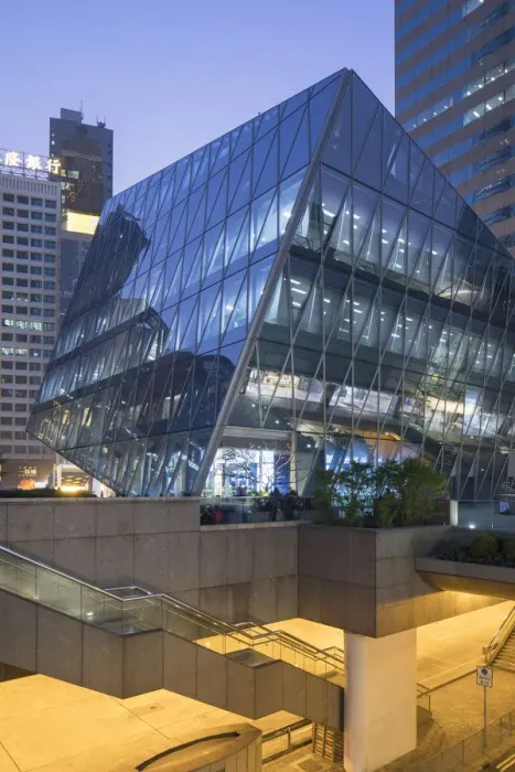 Framed Print : The Forum Building in Exchange Square at dusk, Central, Hong Kong Island, Hong Kong