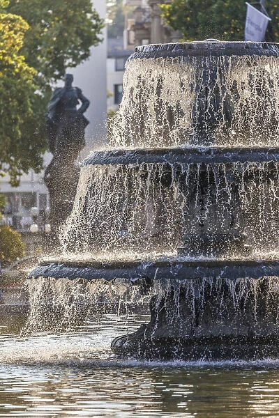 Fountain on the bowling green in front of the Kurhaus, Wiesbaden, Hesse, Germany