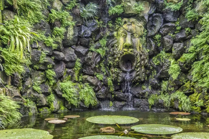 Framed Print : Fountain in the orchid grotto in La Mortella garden in Forio, Ischia island Framed Print : Fountain in the orchid grotto in La Mortella garden in Forio, Ischia island