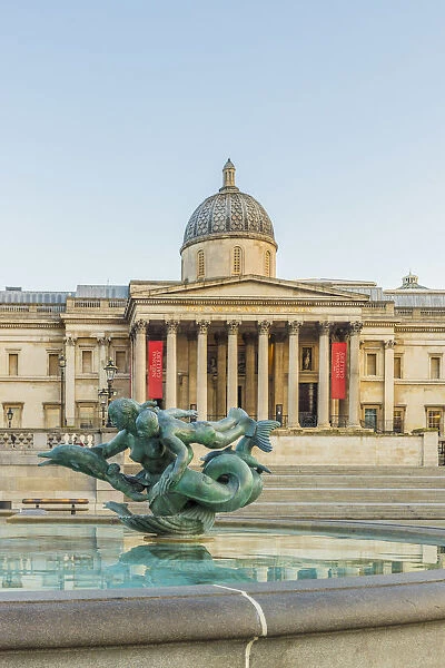 Fountain outside the National Gallery, Trafalgar Square, London, England