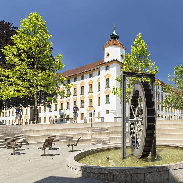 Fountain in pedestrian area, Residenz am Residenzplatz, Kempten, Allgau, Swabia, Bavaria