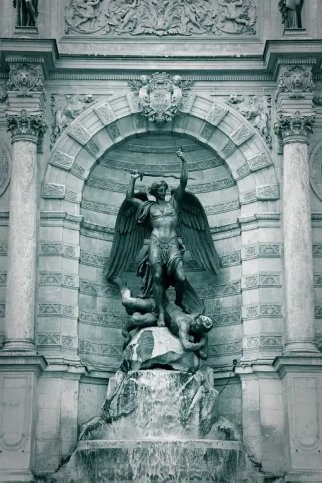 Framed Print : Fountain at Place St-Michel, Paris, France
