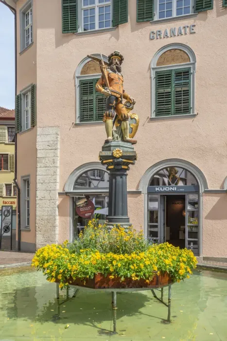 Framed Print : Fountain with Wilhelm Tell statue at Schaffhausen, Canton Schaffhausen, Switzerland Framed Print : Fountain with Wilhelm Tell statue at Schaffhausen, Canton Schaffhausen, Switzerland