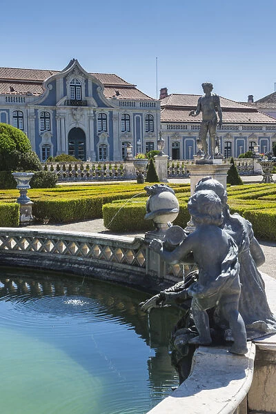 Fountains and ornamental statues in the gardens of the royal residence of Palaacio
