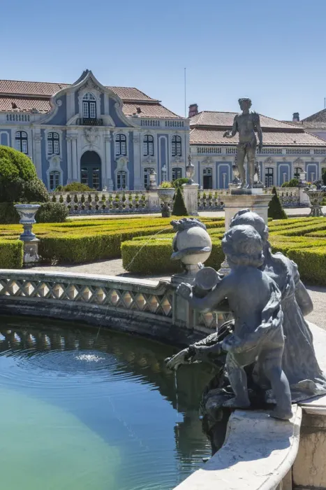 Framed Print : Fountains and ornamental statues in the gardens of the royal residence of Palaacio Framed Print : Fountains and ornamental statues in the gardens of the royal residence of Palaacio