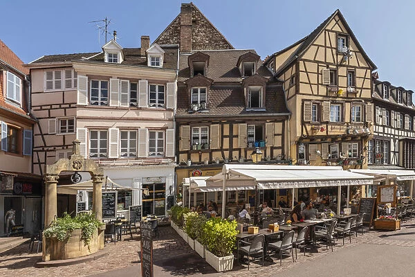France, Alsace, Colmar. Street in the medieval old town of Colmar