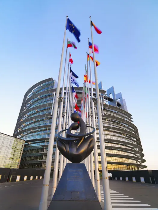 Framed Print : France, Alsace, Strasbourg, European parliament, low angle view Framed Print : France, Alsace, Strasbourg, European parliament, low angle view