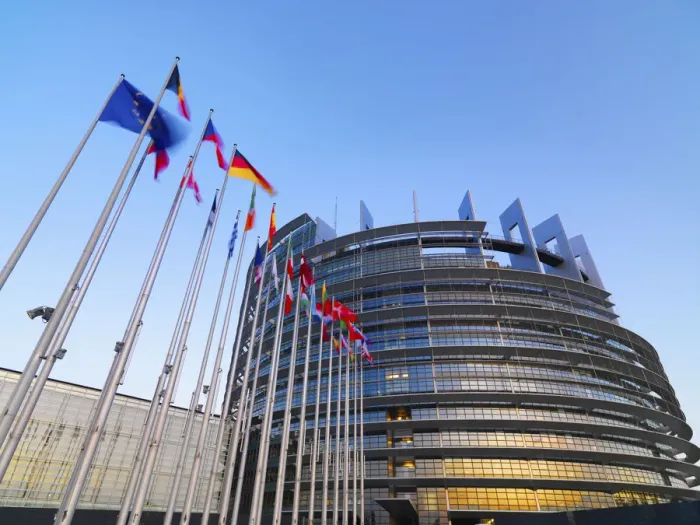 Framed Print : France, Alsace, Strasbourg, European parliament at dusk Framed Print : France, Alsace, Strasbourg, European parliament at dusk