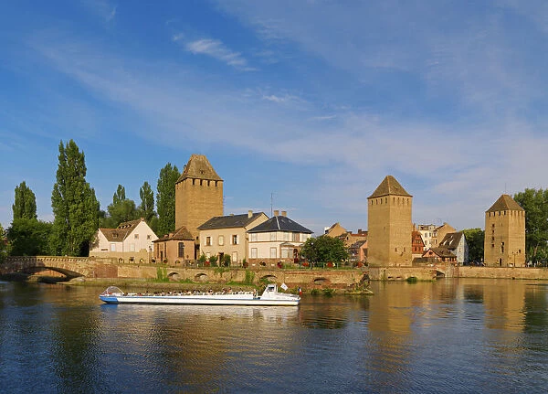 France, Alsace, Strasbourg, Pont couverts, Tourist boat