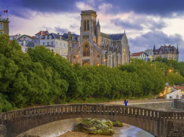 Framed Print : France, Aquitaine, Pyrenees Atlantiques, Biarritz, Saint Eugenia church at old port, dusk Framed Print : France, Aquitaine, Pyrenees Atlantiques, Biarritz, Saint Eugenia church at old port, dusk